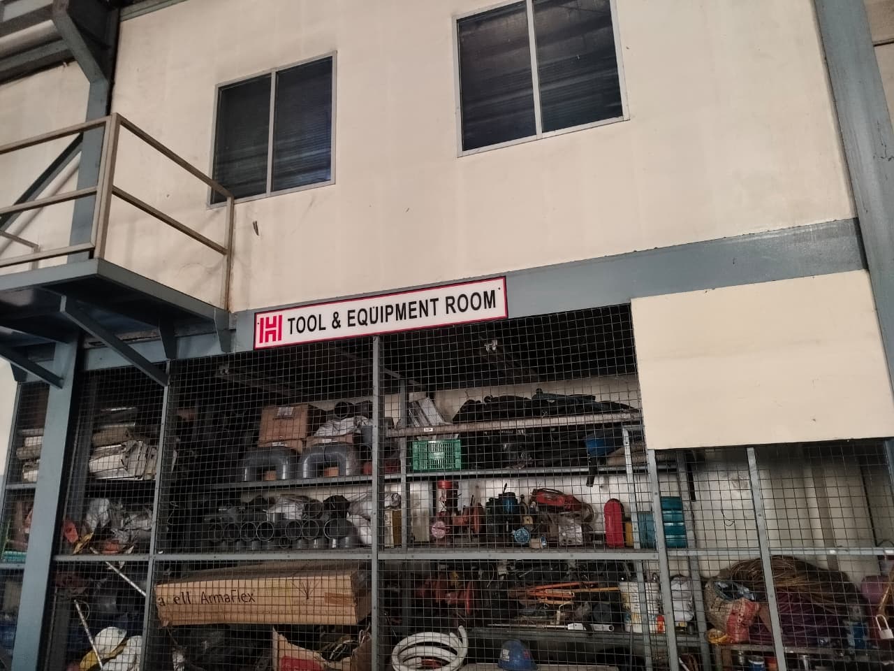 Organized tools and equipment storage room